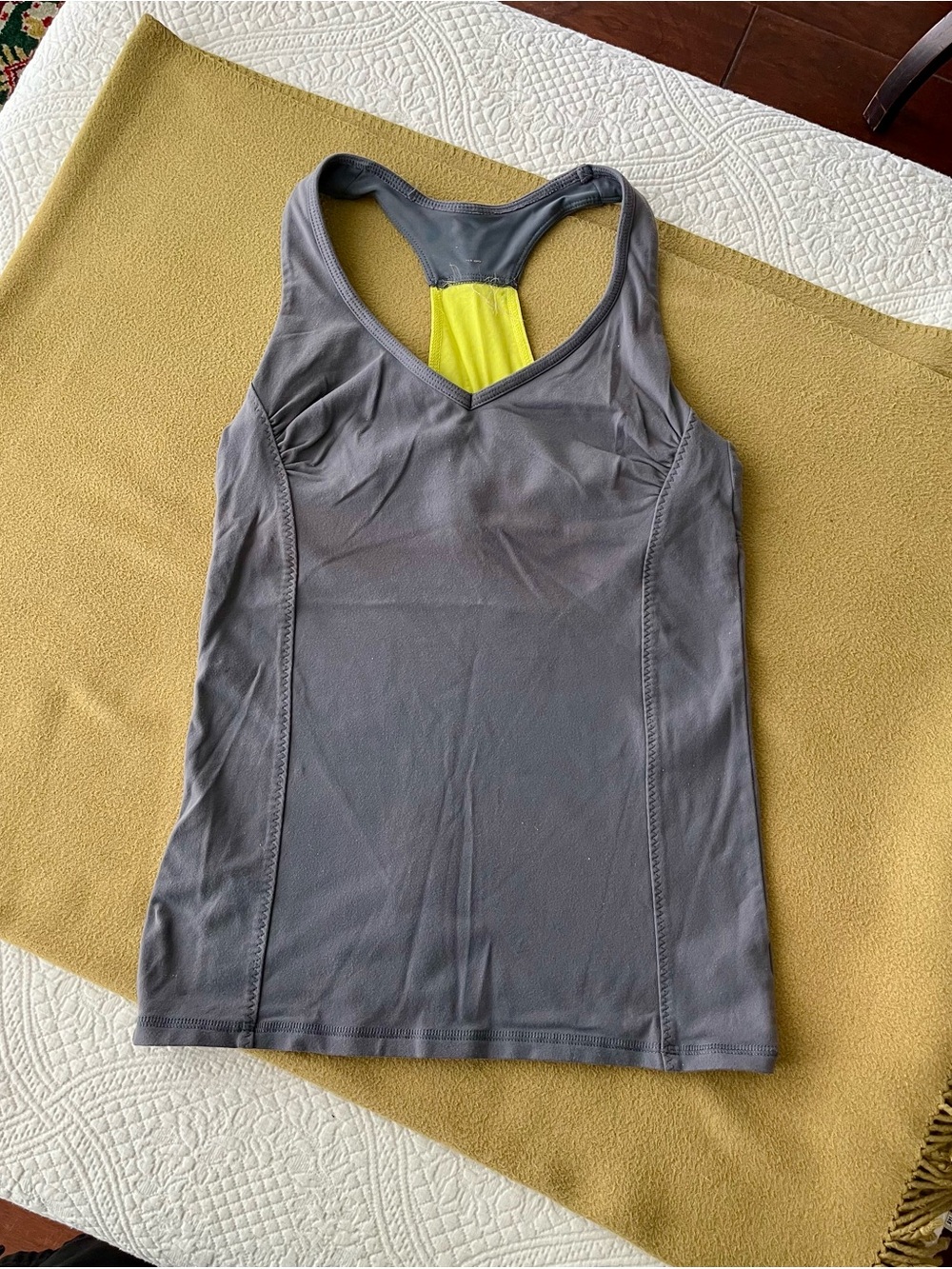 Gray Racerback Tank with Yellow Back Accent
